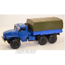 Масштабная модель УРАЛ-4320 грузовик бортовой с тентом, синий/тент-хаки
