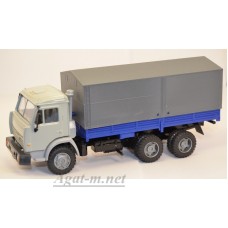 2092-3-ЭЛ Камский-53205 грузовик бортовой с тентом, светло-серый/темно-серый кузов синий