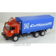 2106-2-ЭЛ Камский-53212 грузовик с тентом со спойлером (металл, красный) "Совтрансавто", красный/синий