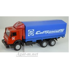 2106-ЭЛ Камский-53212 грузовик с тентом со спойлером (пластик красный) "Совтрансавто", красный/синий