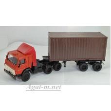 2112-ЭЛ Камский-54112 тягач контейнеровоз со спойлером , красный/коричневый
