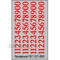 081DK-ГСТ Набор декалей трамвайных парковых номеров Магнитогорск красные