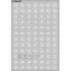 0027DKM-МПФ Набор декалей Эмблемы автобаз (вариант 1), белый (100х140)
