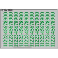 0843DKM-МПФ Набор декалей трамвайных парковых номеров Магнитогорск зеленые (100х70)