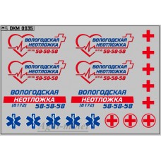 0935DKM-МПФ Набор декалей эмблемы и логотипы коммерческой скорой помощи Волгоград (100х65)