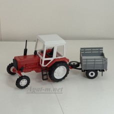Трактор МТЗ-82 пластик, красный/белый с прицепом сельхозник без тента