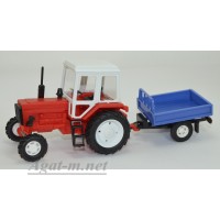 160009-МЛП Трактор МТЗ-82 пластик, красный с одноосным прицепом без тента