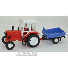 Трактор МТЗ-82 пластик, красный с одноосным прицепом без тента