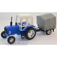 160010-МЛП Трактор МТЗ-82 пластик, синий/белый с прицепом сельхозник с тентом