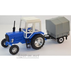 Трактор МТЗ-82 пластик, синий/белый с прицепом сельхозник с тентом