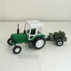 Трактор МТЗ-82 пластик, зеленый/белый с прицепом полевая кухня
