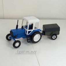 Трактор МТЗ-82 пластик, зеленый/белый с прицепом - 8109