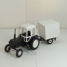 Трактор МТЗ-82 пластик с прицепом белая будка, темно-синий/белый