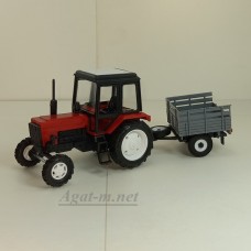 160060-МЛП Трактор МТЗ-82 (пластик 2х цветный красно-черный) с прицепом сельхозник бортовой