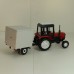 Трактор МТЗ-82 (пластик 2х цветный красно-черный) с прицепом будка (белая)