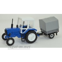 160200-МЛП Трактор МТЗ-82 металл, синий с прицепом сельхозник с тентом