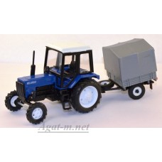 Масштабная модель Трактор МТЗ-82 "Люкс-2" c прицепом сельхозник с тентом, синий
