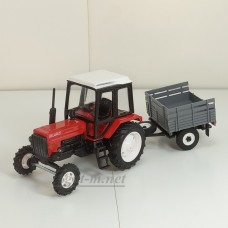 Трактор МТЗ-82 "Люкс-2" (металл) с прицепом сельхозник бортовой, красный/черный