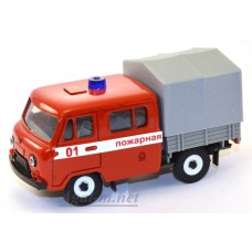 Масштабная модель УАЗ-39094 Фермер с тентом пожарный, (таблетка)
