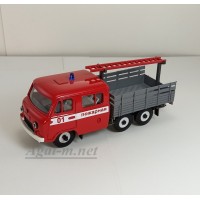 10080-УСР УАЗ-39094 Фермер длиннобазный пожарный с лестницей (металл), красный