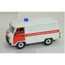 12061-2-УСР УАЗ-3741 фургон скорая медицинская помощь (пластик крашенный) таблетка, двухцветный белый/красный