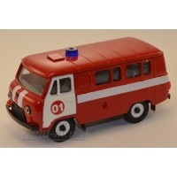 12023-УСР УАЗ-3962 автобус пожарный (пластик крашенный), двухцветный красный/белый